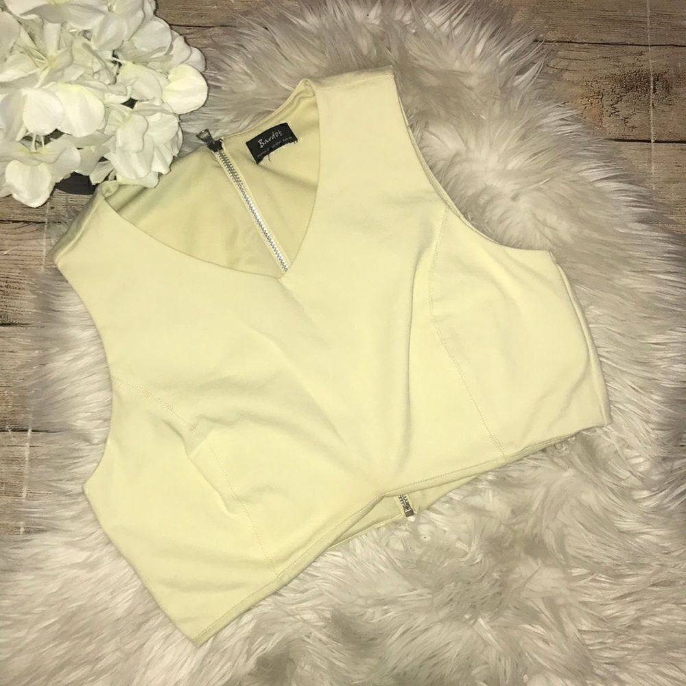 Bardot Crop Top, Exposed Zipper Sleeveless Top